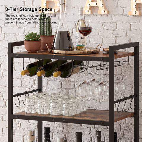 TUTOTAK Bar Cart wine rack and glass storage organized neatly.