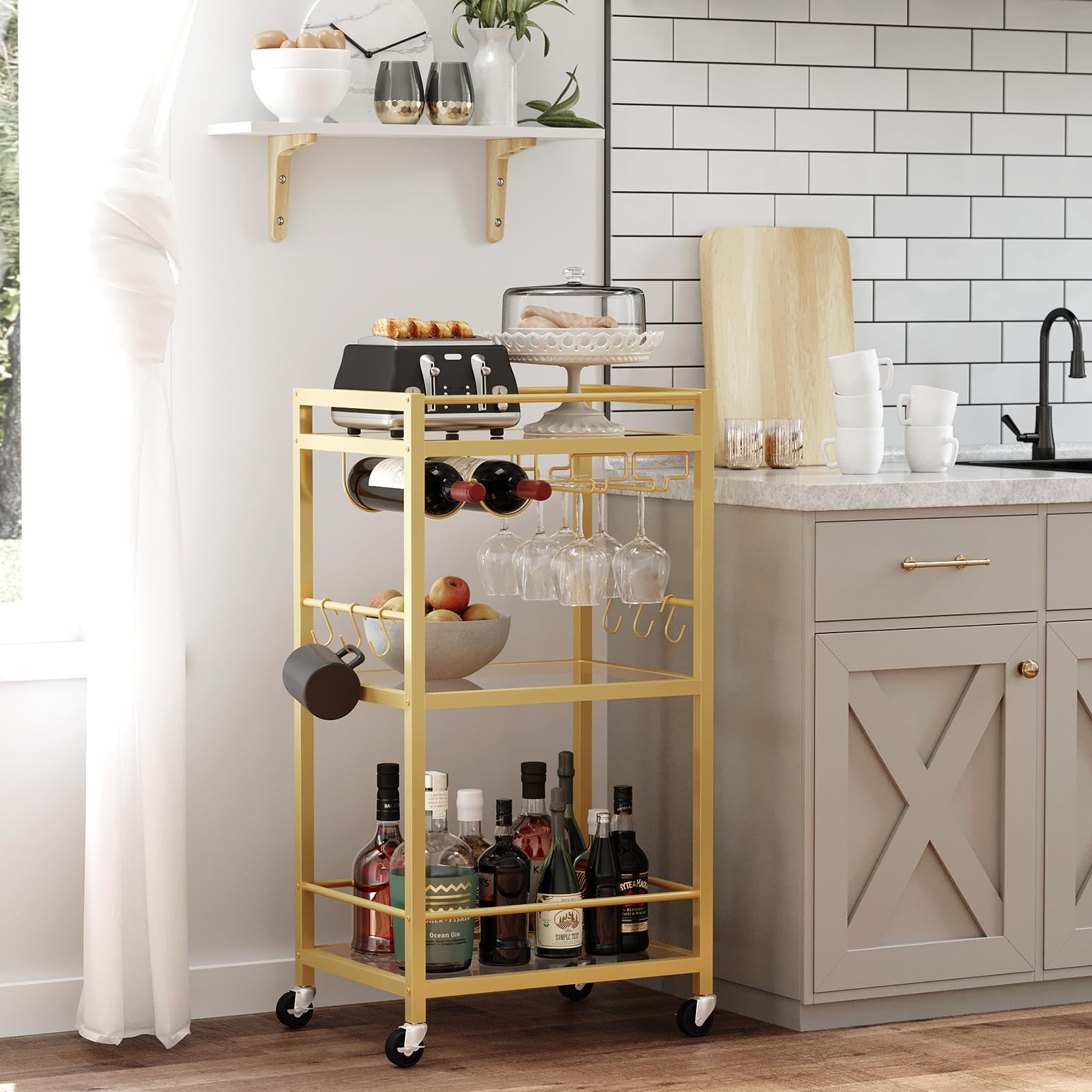 TUTOTAK bar cart wine glass rack holds up to six glasses securely