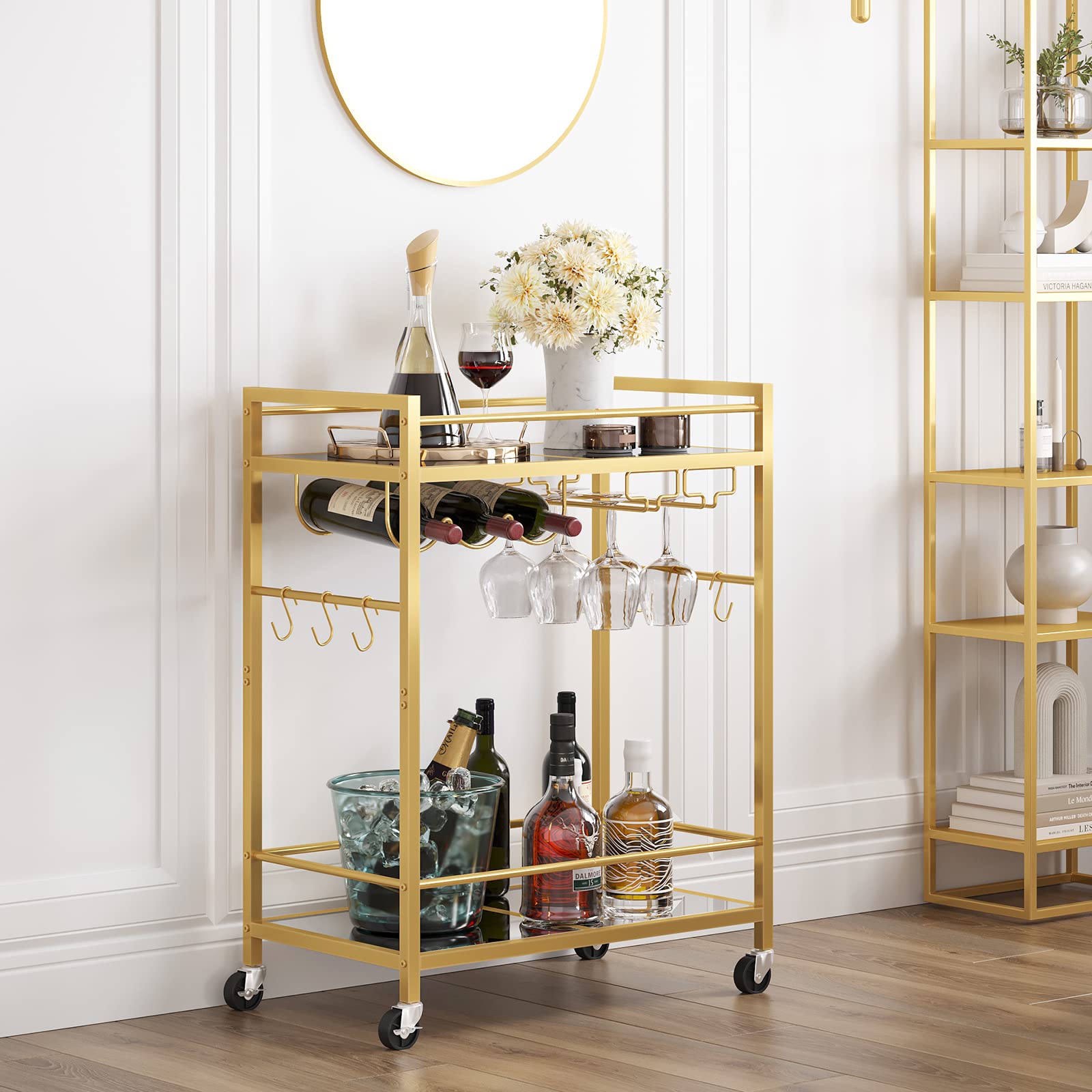 TUTOTAK bar cart with wine rack and glass holder, ideal for entertaining.