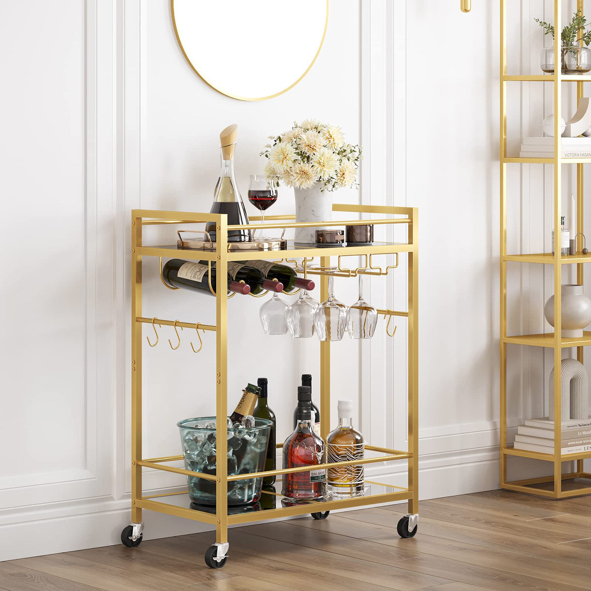TUTOTAK bar cart with wine rack and glass holder, ideal for entertaining.