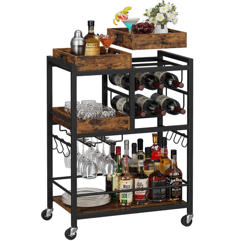 TUTOTAK bar cart with wine rack and glass holder for organized entertaining