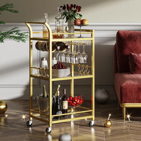 TUTOTAK bar cart wine rack and glass holder keeps glassware organized.