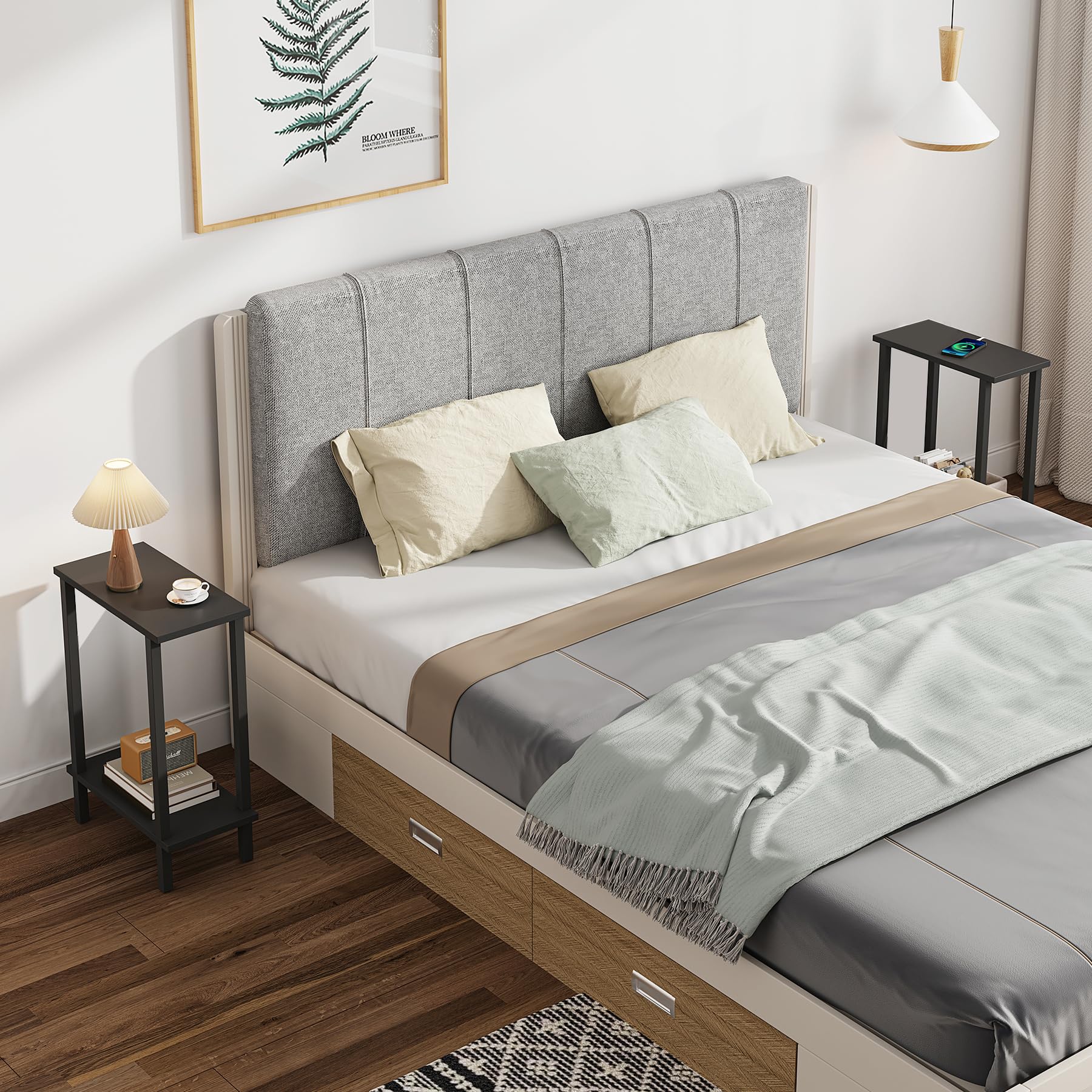TUTOTAK bedside table for small spaces near a bed and reading lamp