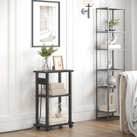 TUTOTAK bedside table sits in the living room corner within reach of essentials.