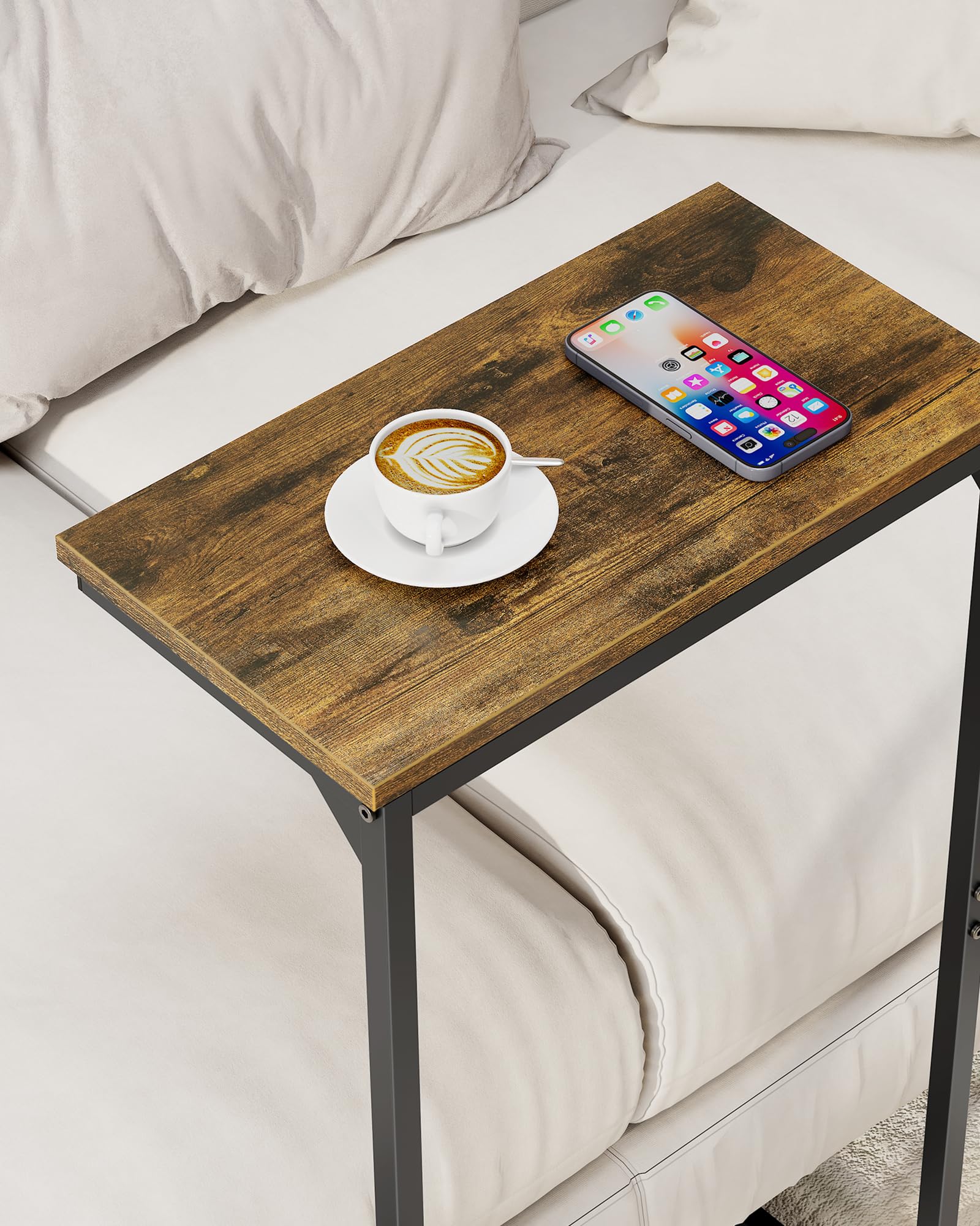 TUTOTAK C-Shaped End Table for snacks and beverages on sofa.