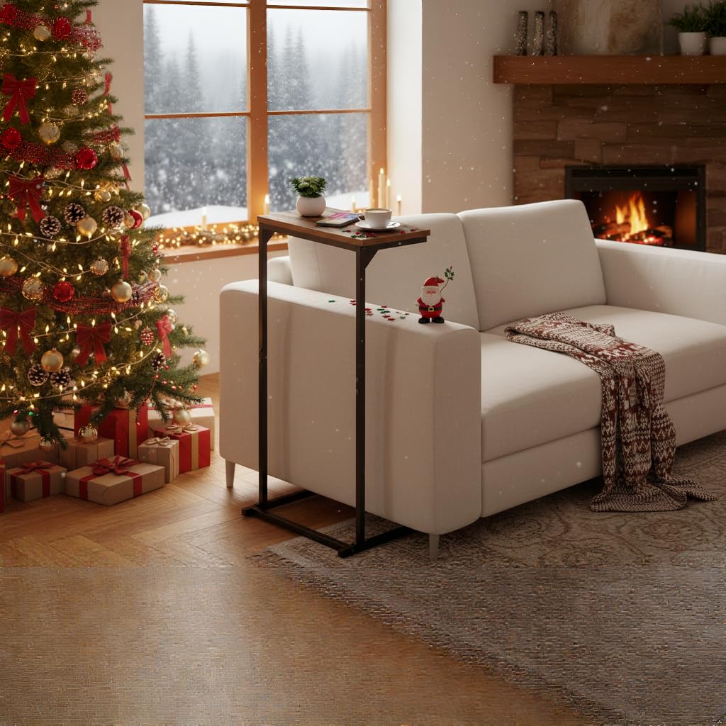 TUTOTAK C-Shaped End Table tall height beside sofa for books and devices.
