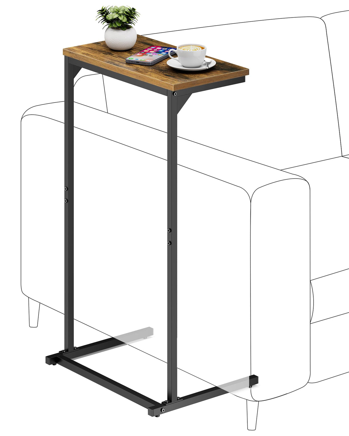 TUTOTAK C-Shaped End Table under chair for easy laptop access.