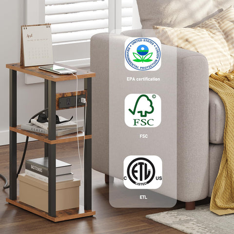 TUTOTAK compact three-tier storage side table with space for lamp and magazines
