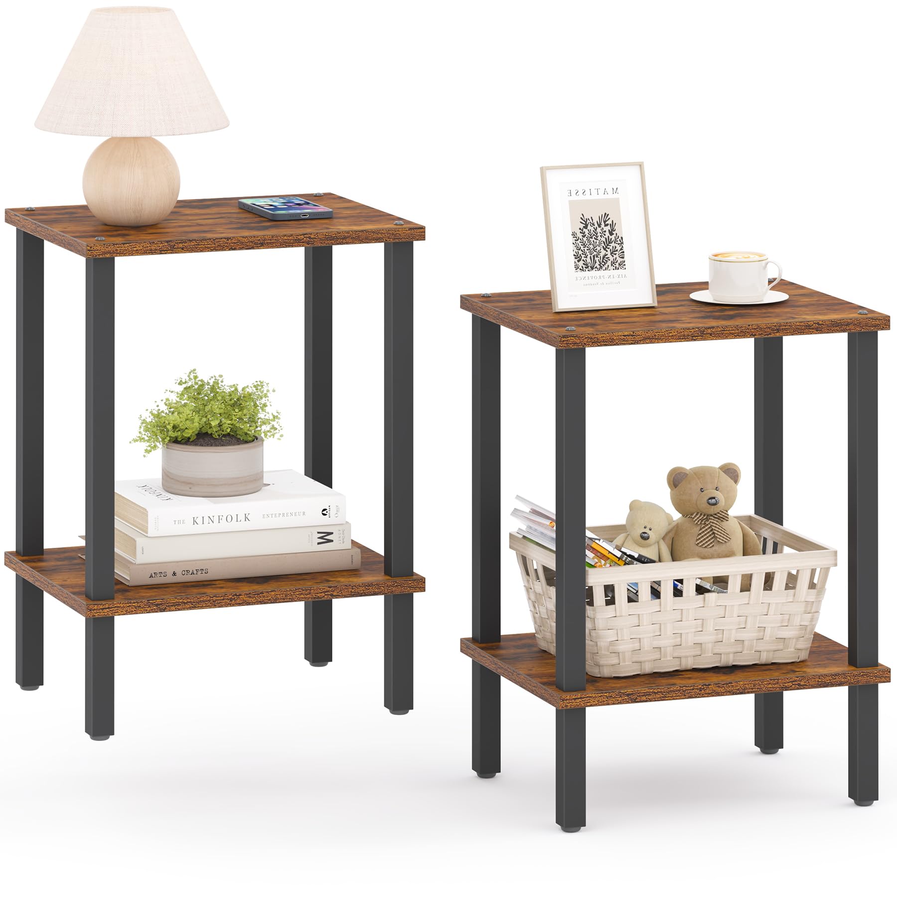 TUTOTAK End Table two-tier storage keeps surfaces organized in living areas