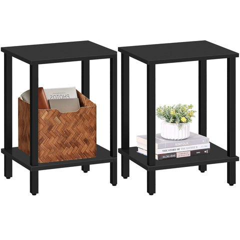TUTOTAK End Table two-tier storage beside sofa keeps drinks and remotes within reach.