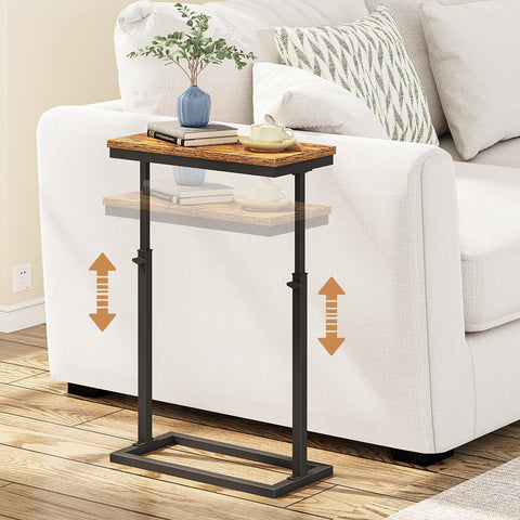 TUTOTAK End Table adjustable height beside the sofa for laptop use.
