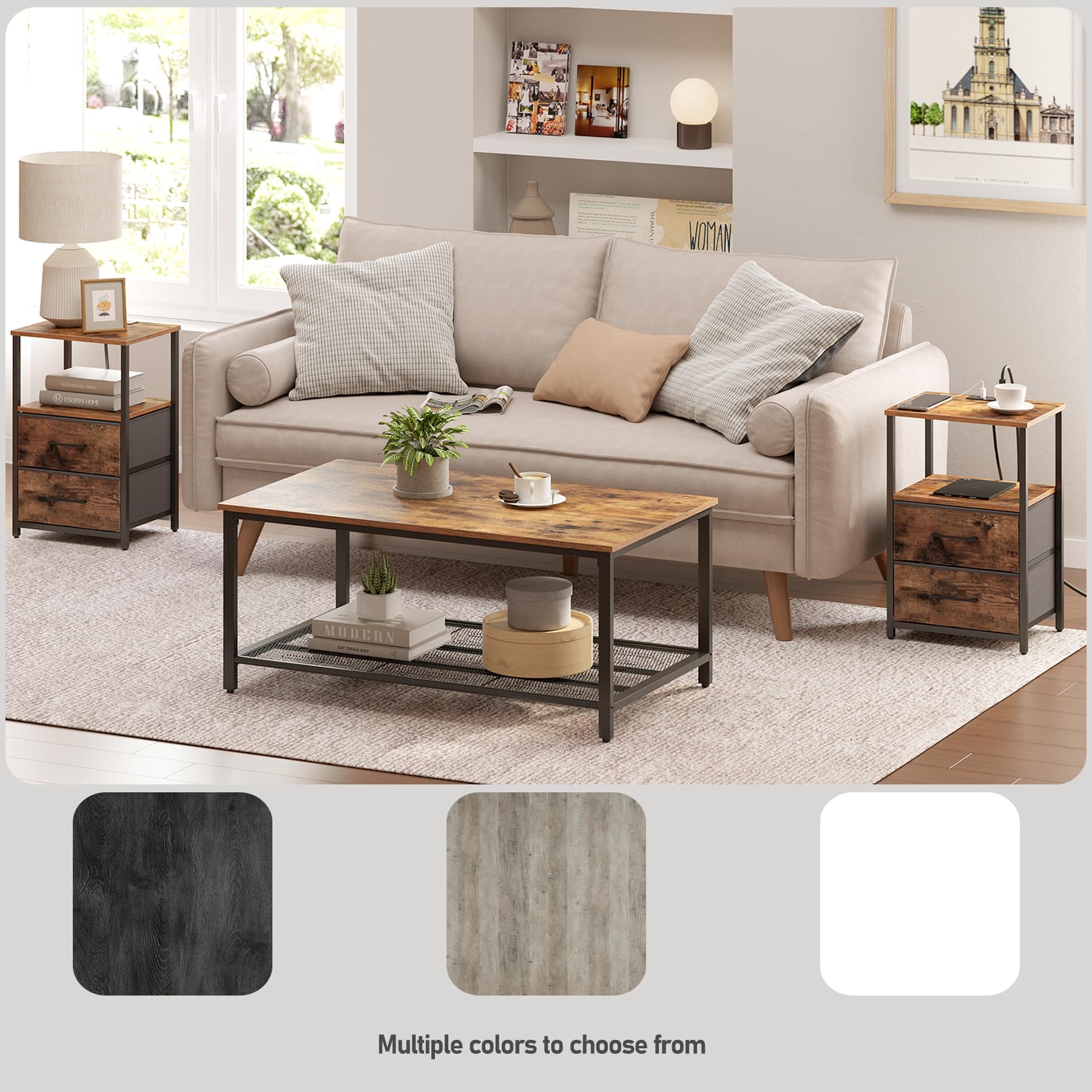 TUTOTAK bedside tables placed beside sofa for quick reach.
