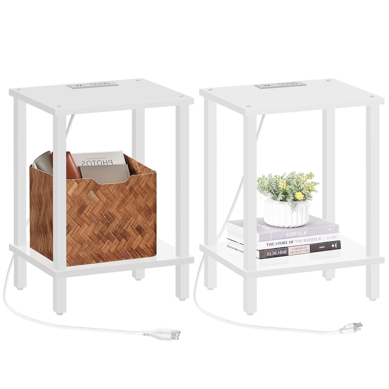 TUTOTAK end table with charging station showing two outlets and USB ports for convenient charging