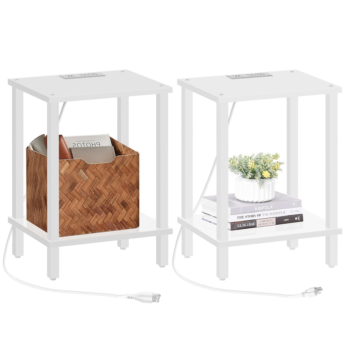 TUTOTAK end table with charging station showing two outlets and USB ports for convenient charging