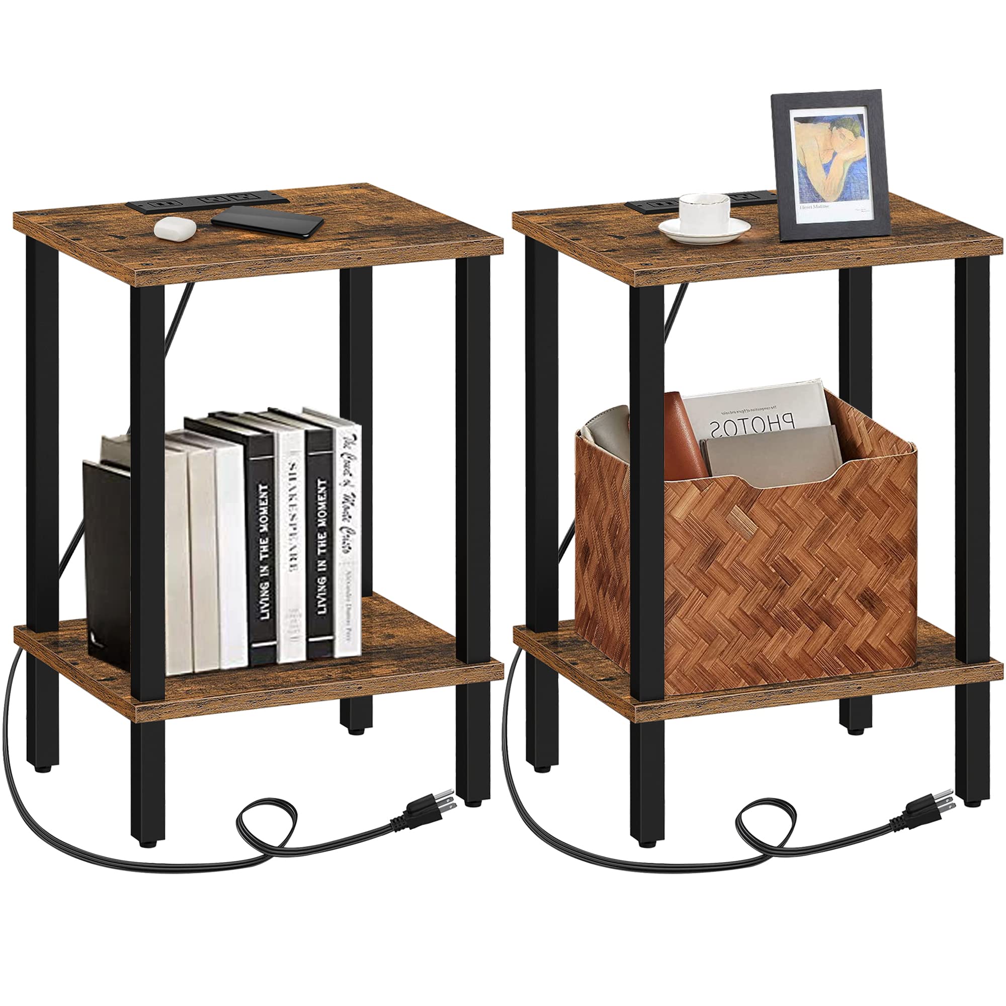 TUTOTAK End Table with charging station showing outlets and USB ports for easy device charging