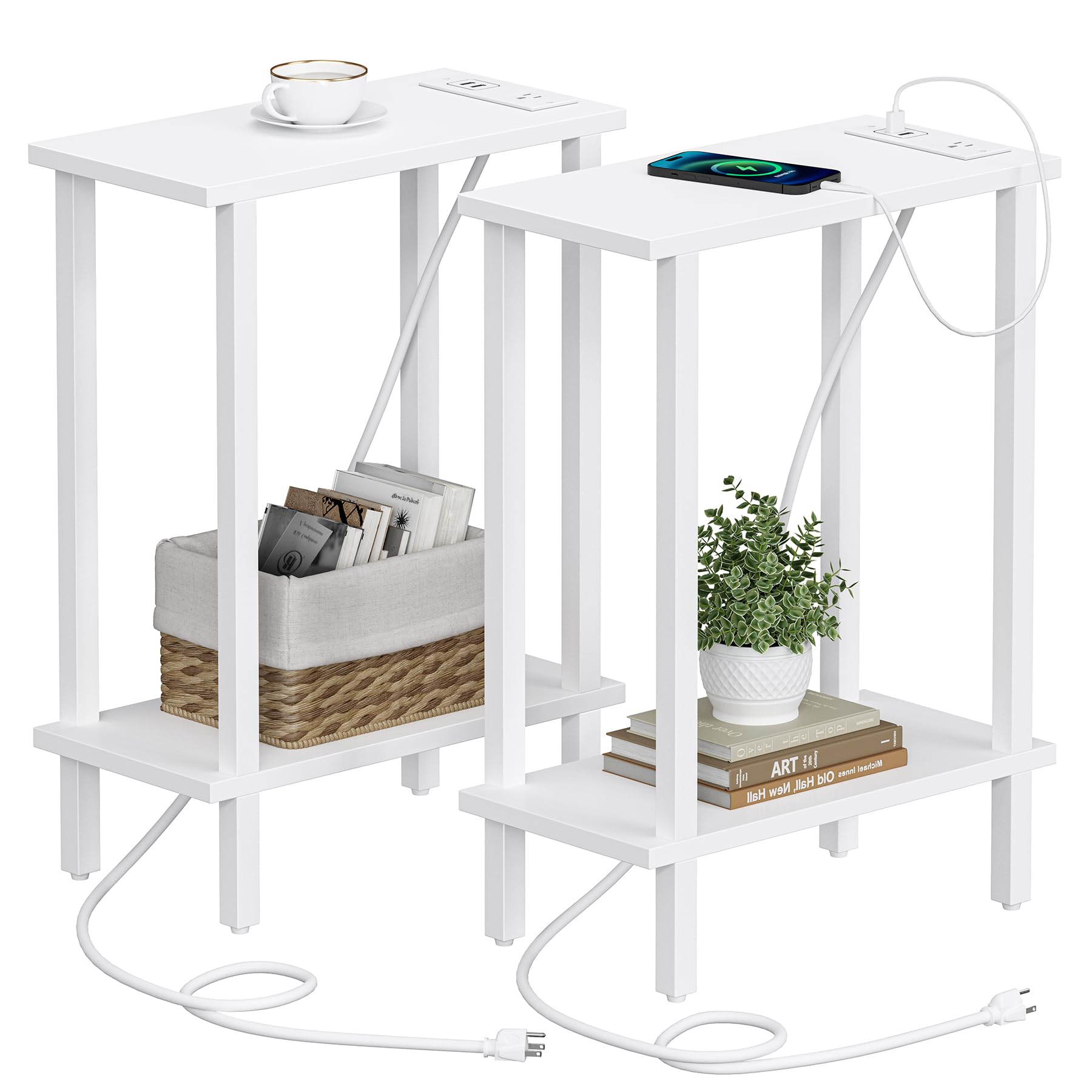 TUTOTAK End Table with Charging Station in use, keeping devices powered nearby.
