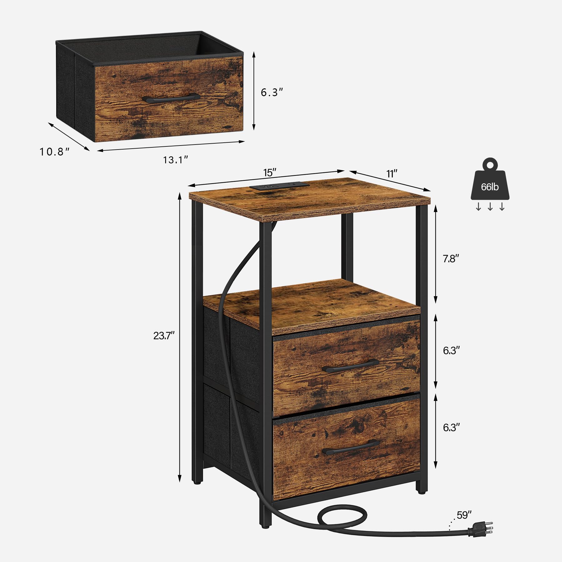 TUTOTAK set of 2 brown nightstands adds cohesive room style.
