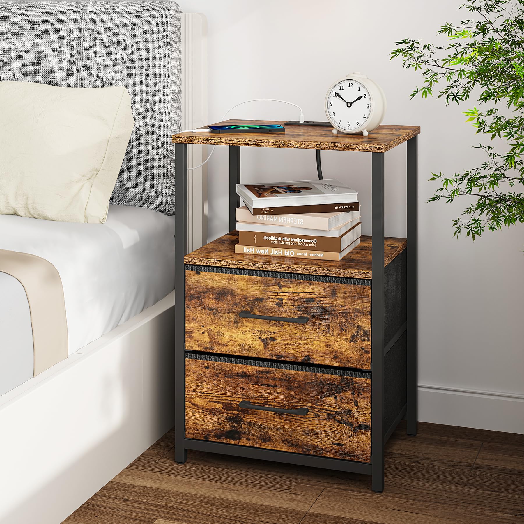 TUTOTAK end table fabric drawers closeup with private storage.