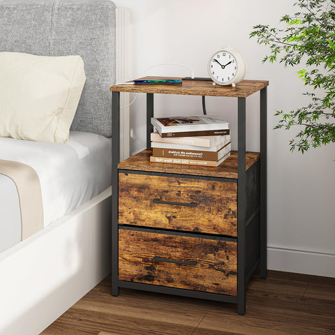 TUTOTAK end table fabric drawers closeup with private storage.