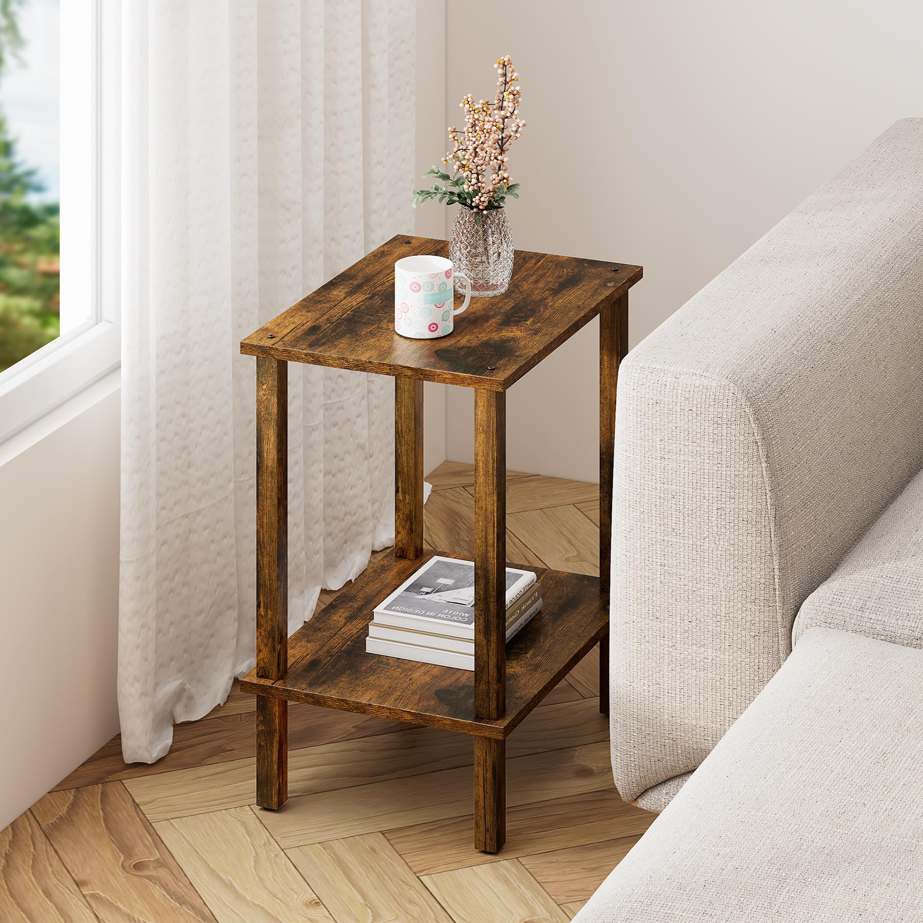 TUTOTAK End Table living room scene shows versatile placement in small homes.