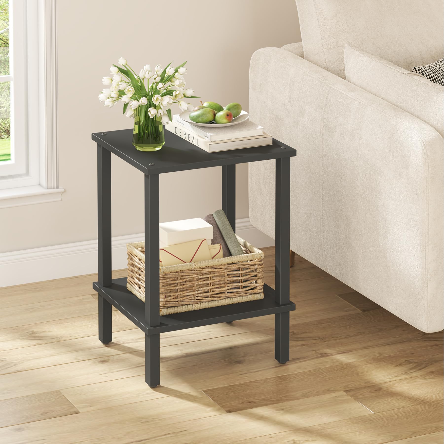 TUTOTAK End Table compact footprint fits narrow living spaces.