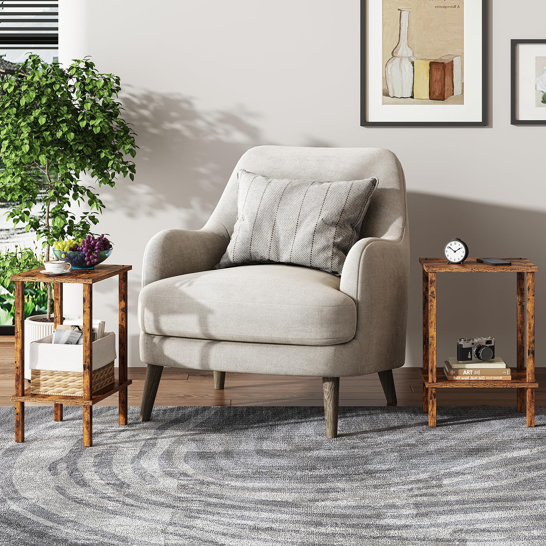 TUTOTAK End Table packaging assembly shows simple, tool-free setup.