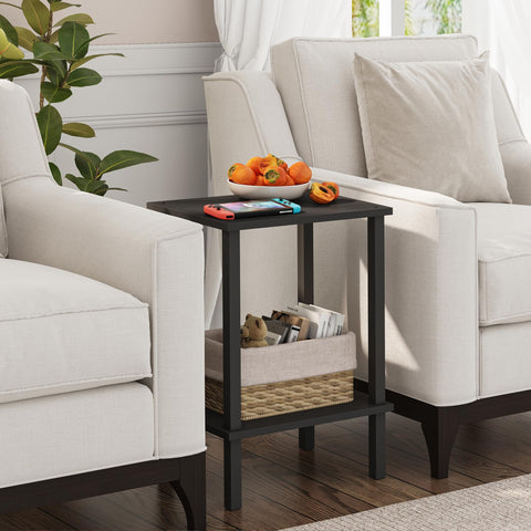 TUTOTAK End Table top-bottom shelves for versatile coffee, snack, and lamp setup.