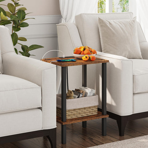 TUTOTAK End Table with USB and outlets in use beside sofa