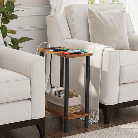 TUTOTAK end table close-up of USB ports and AC outlet for convenient charging
