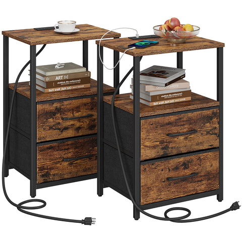 TUTOTAK end table with charging station showing outlets for easy device charging.