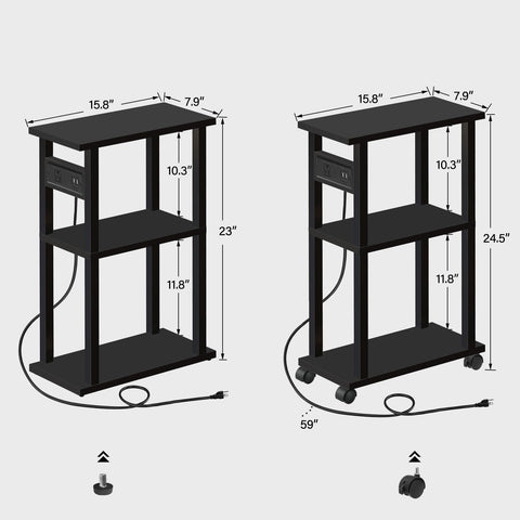 TUTOTAK narrow table with extension cord enables charging without hunting for outlets.