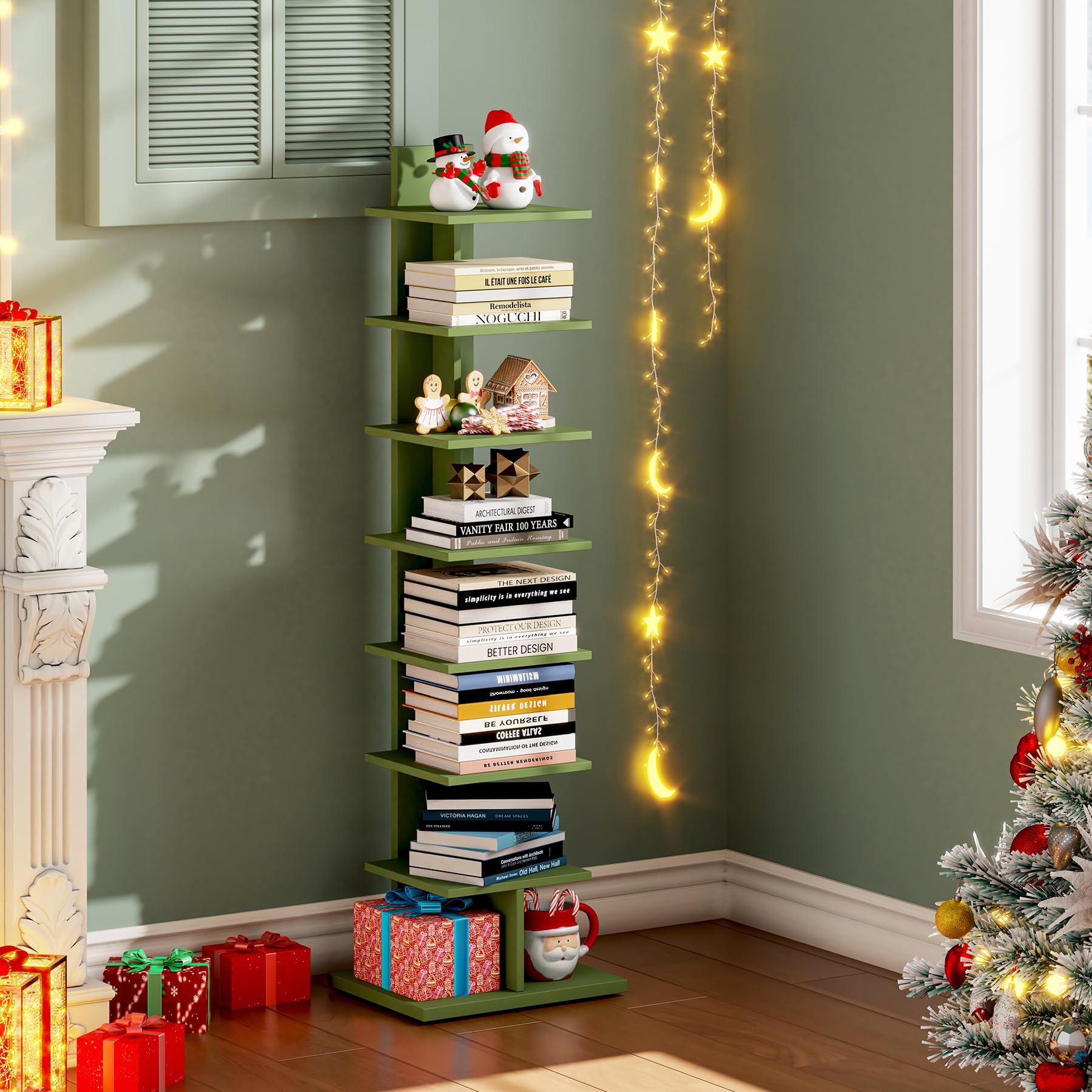 TUTOTAK olive-green-bookcase in action keeps items organized and accessible.