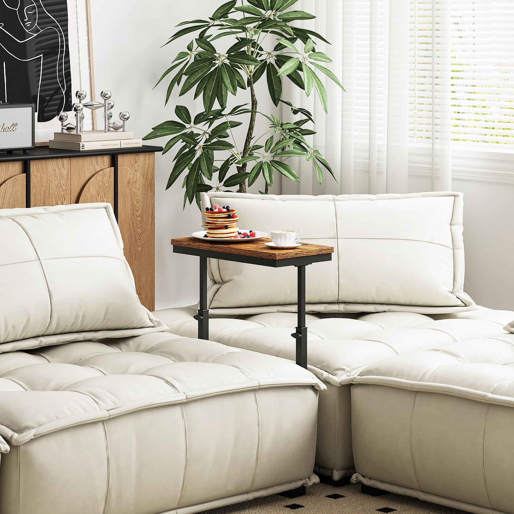 TUTOTAK Side Table tall over arm sofa, ideal for books and decor.