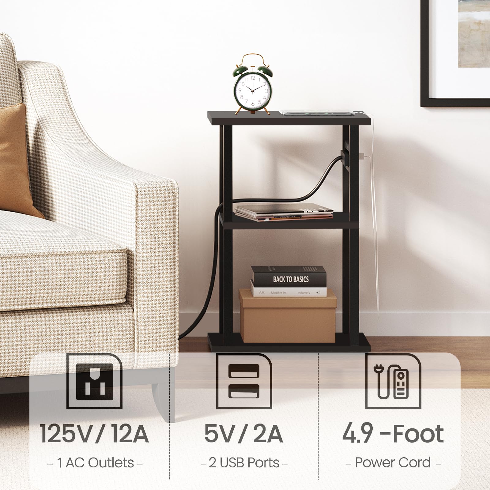 TUTOTAK slim nightstand with adjustable feet for stable placement on uneven floors.