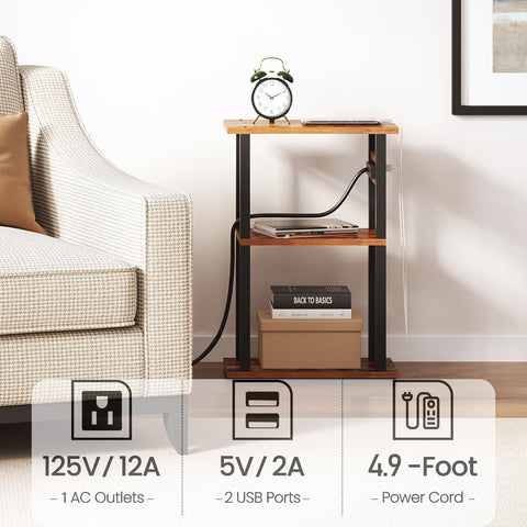 TUTOTAK slim nightstand with USB outlets for convenient charging
