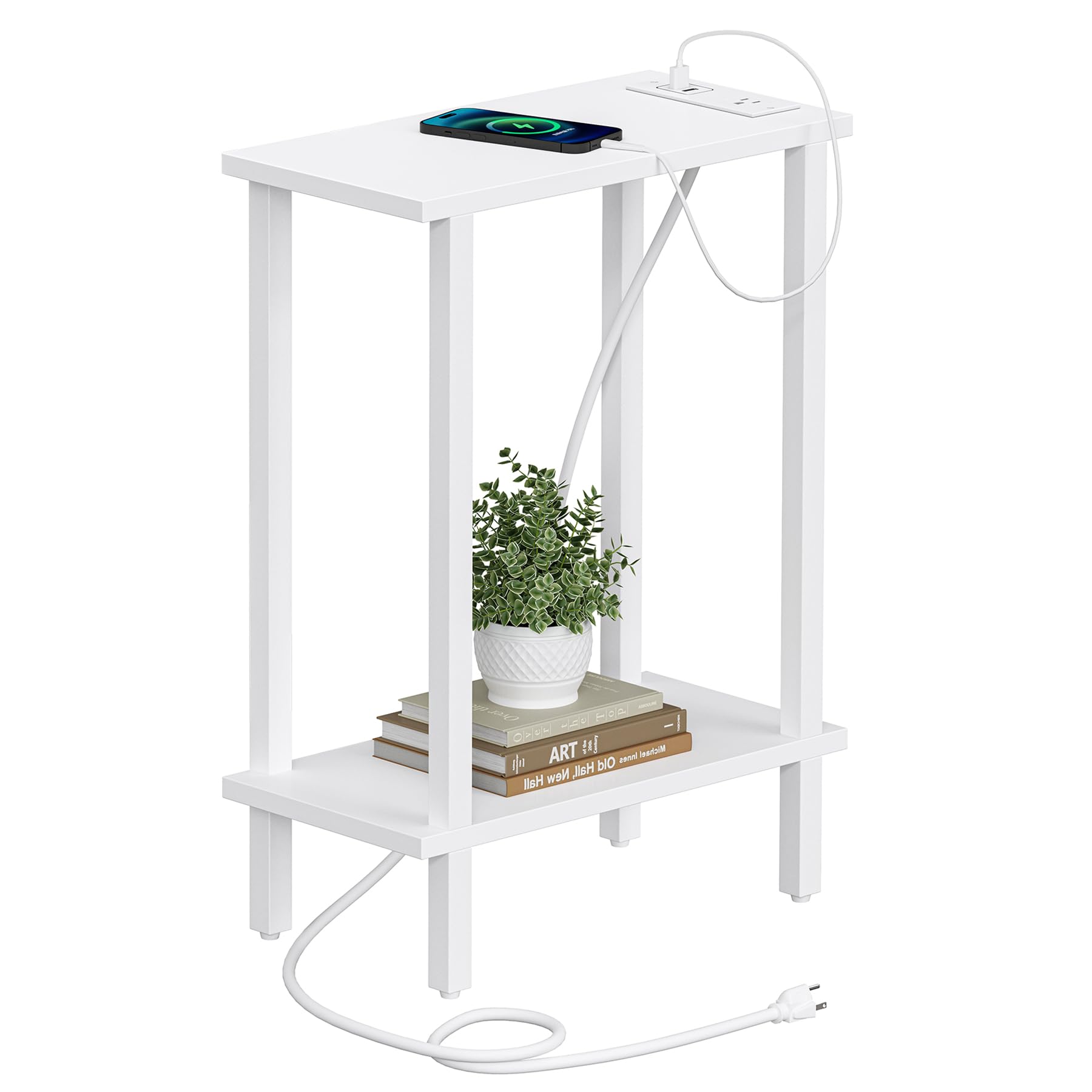 TUTOTAK small end table with charging station beside sofa for easy device charging