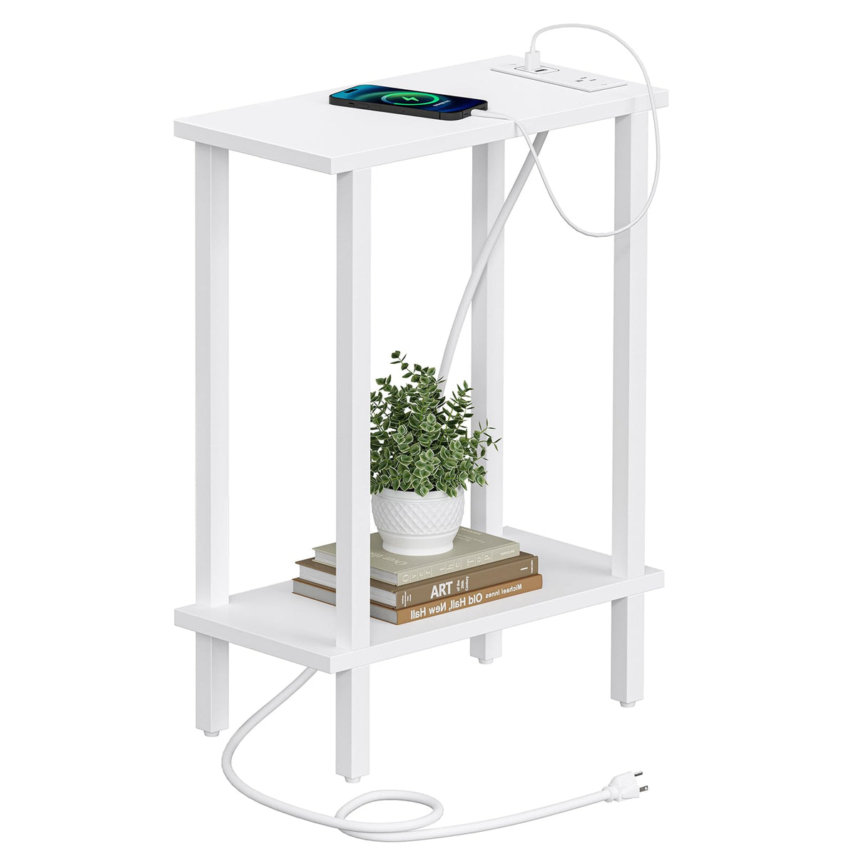 TUTOTAK small end table with charging station beside sofa for easy device charging