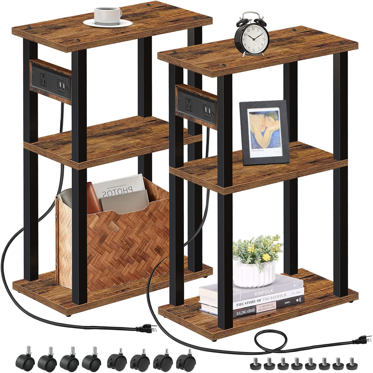 TUTOTAK small narrow side table with charging station keeps devices charged beside the sofa