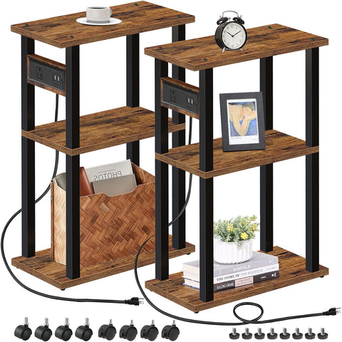 TUTOTAK small narrow side table with charging station keeps devices charged beside the sofa
