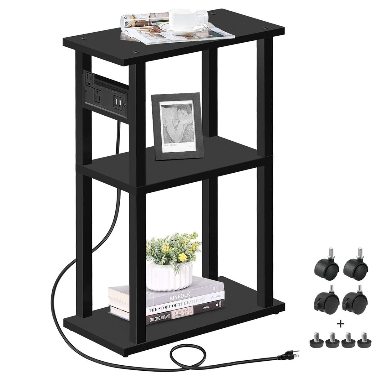 TUTOTAK small narrow side table with charging station displays USB ports ready to power devices.