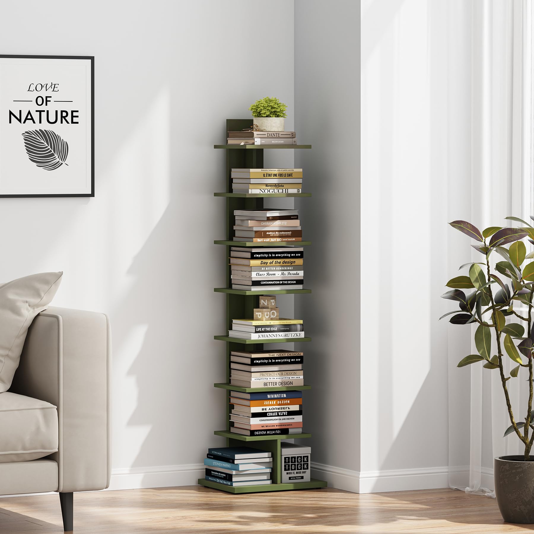 TUTOTAK three-sided-open-design bookcase keeps titles visible for quick retrieval.