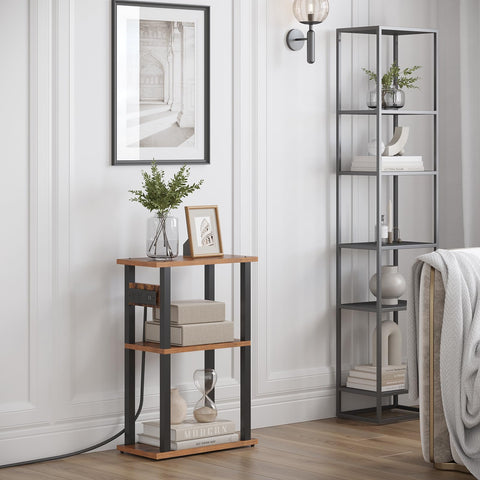 TUTOTAK wood-tone end table adds decorative function with organized surfaces