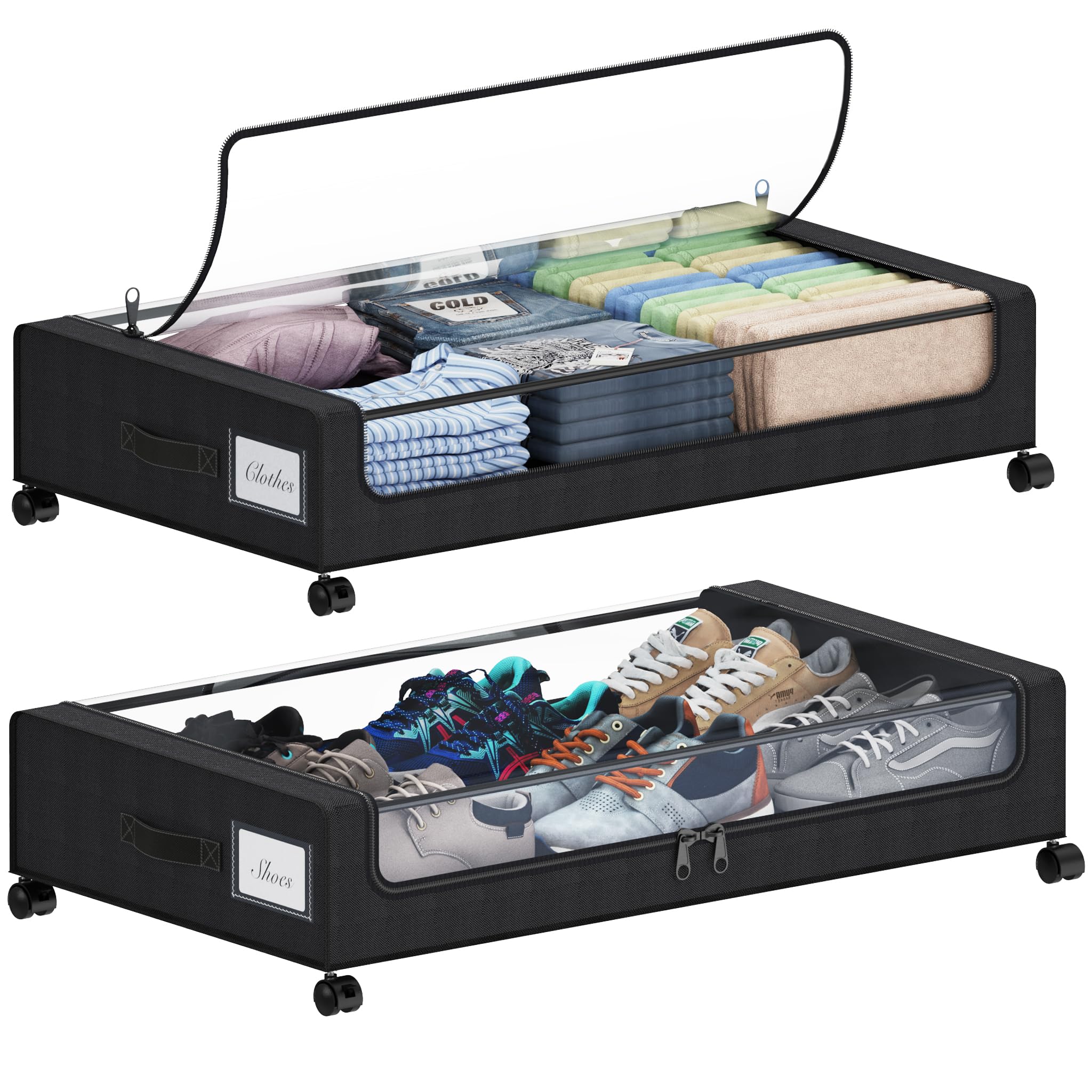 Tututry under bed storage with wheels enables easy mobility for clutter-free bedrooms.