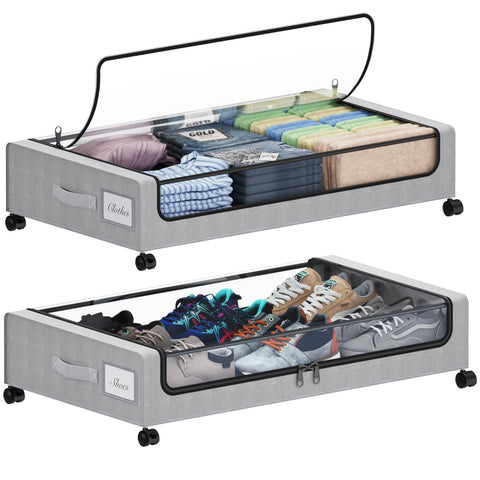 Tututry under-bed storage wheels 60L bin with spacious capacity for clothes and shoes.
