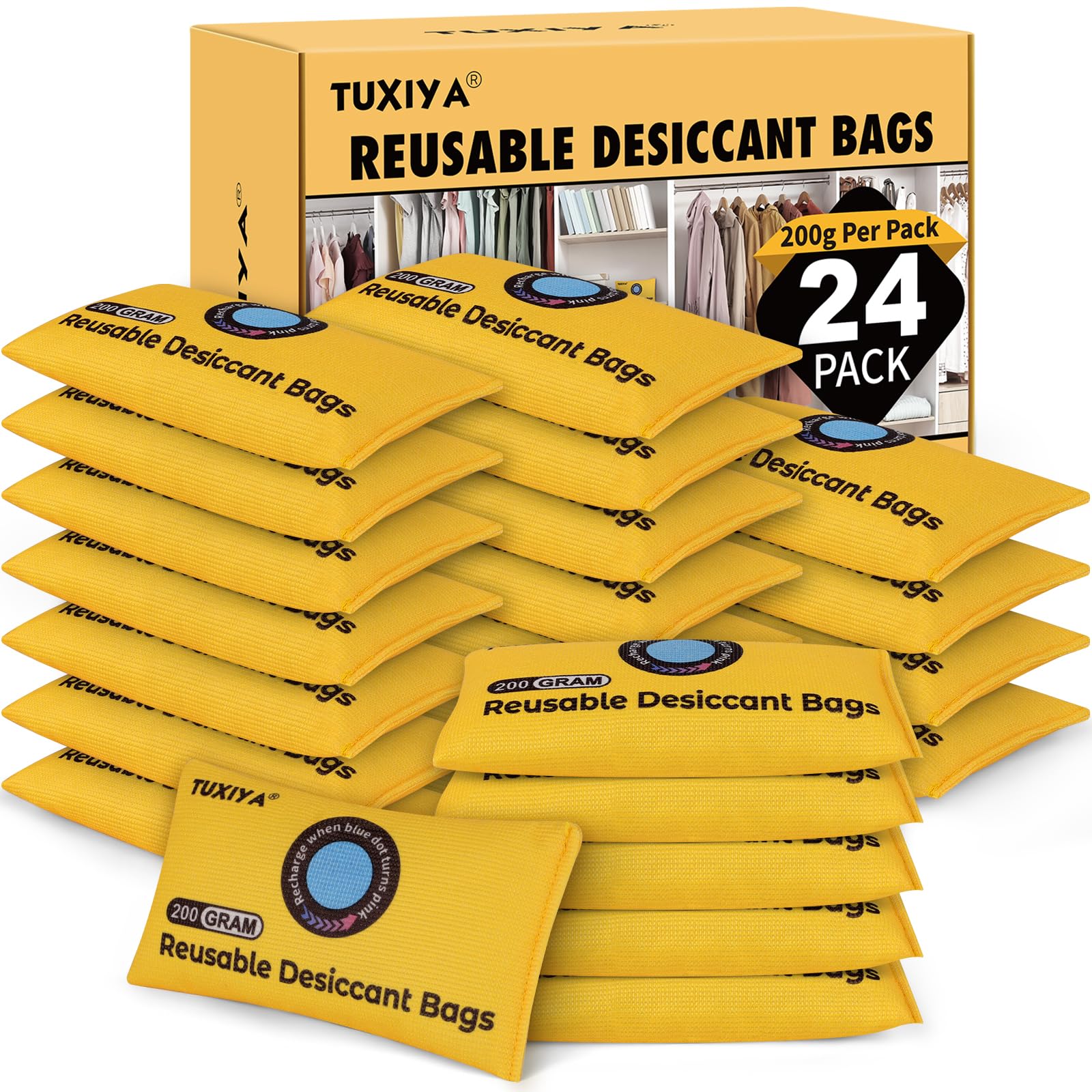 Tuxiya 24-pack silica gel packets ready for moisture control in storage