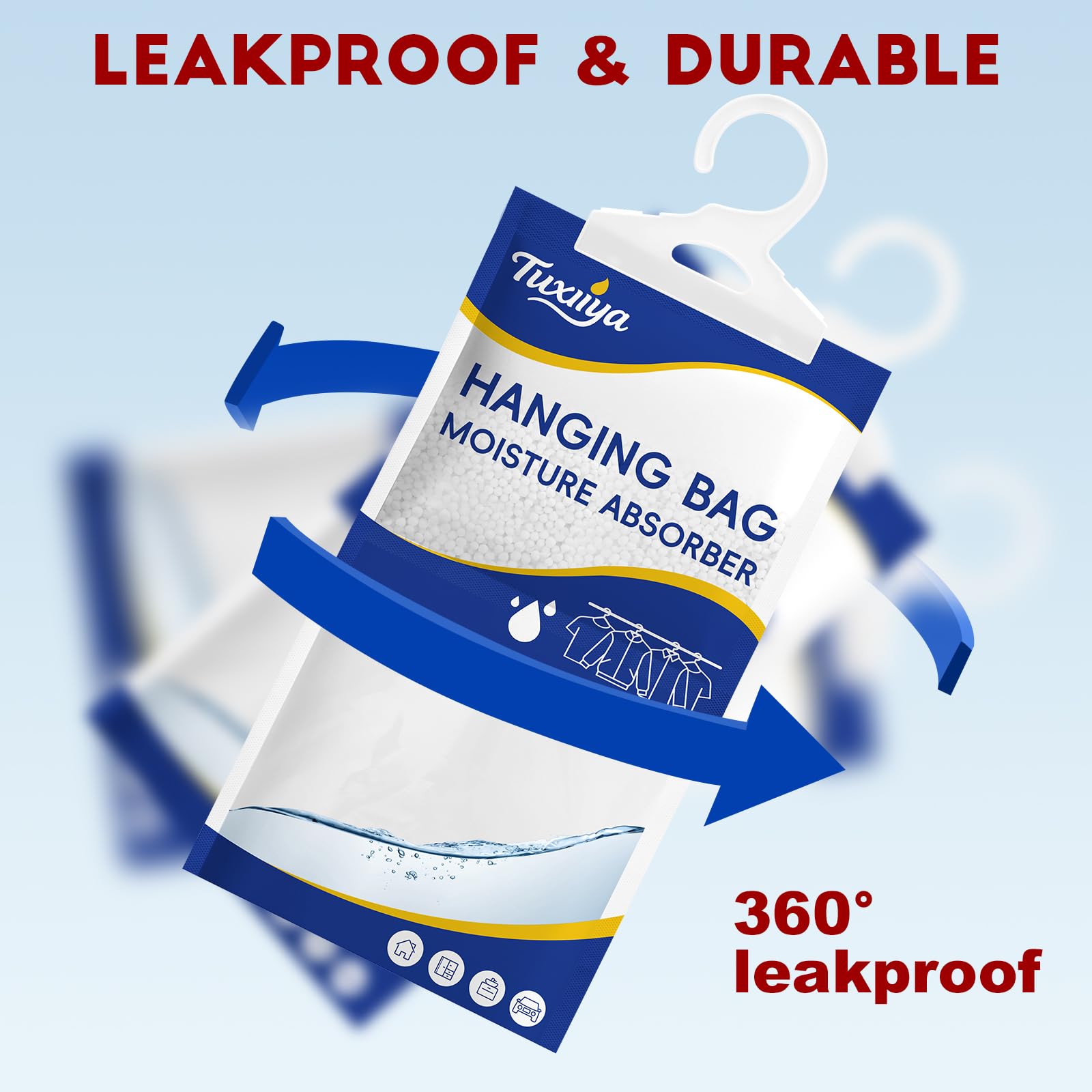 TUXIYA moisture absorber bag for basement storage keeps fabrics dry.