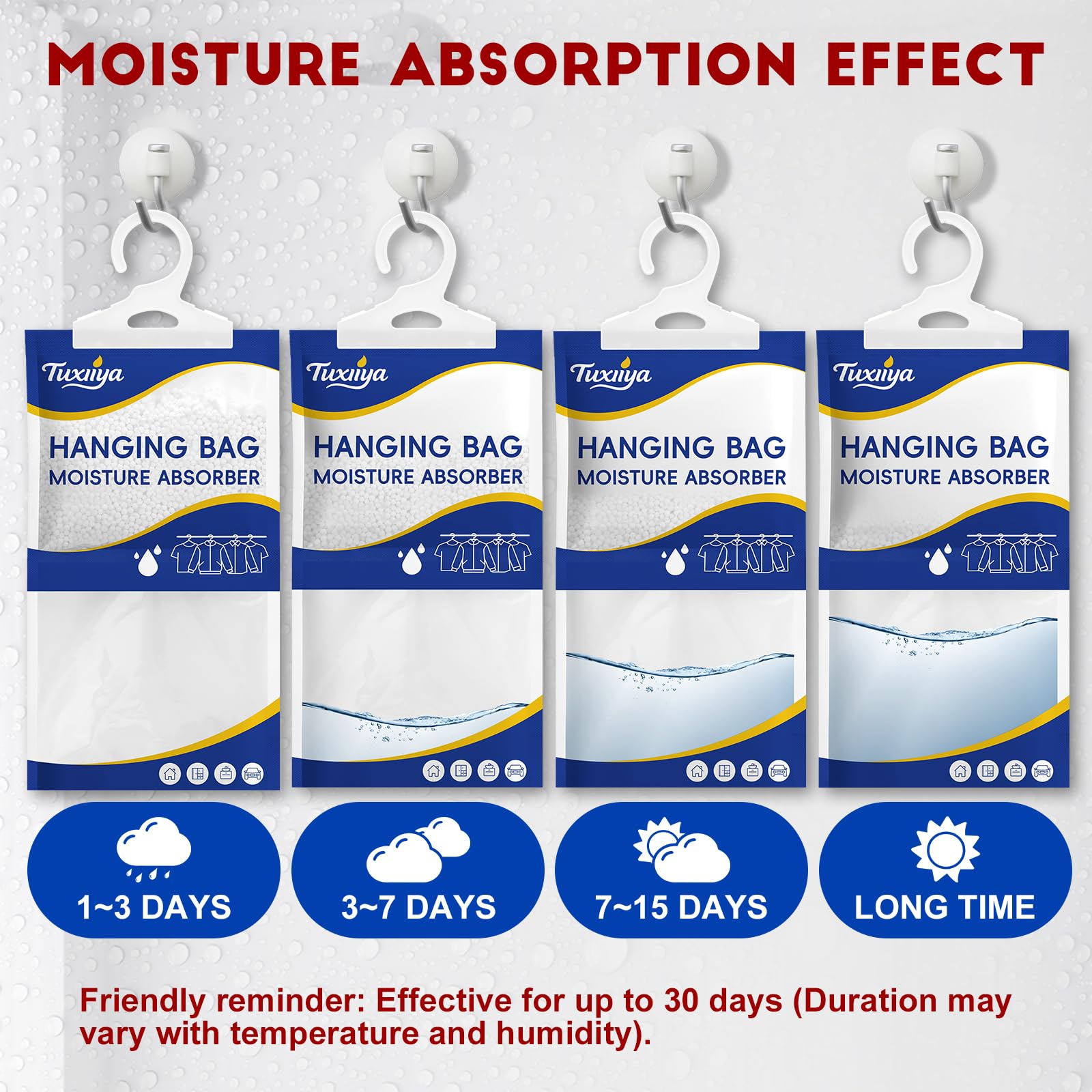 TUXIYA moisture absorber bag car interior guards against moisture buildup.