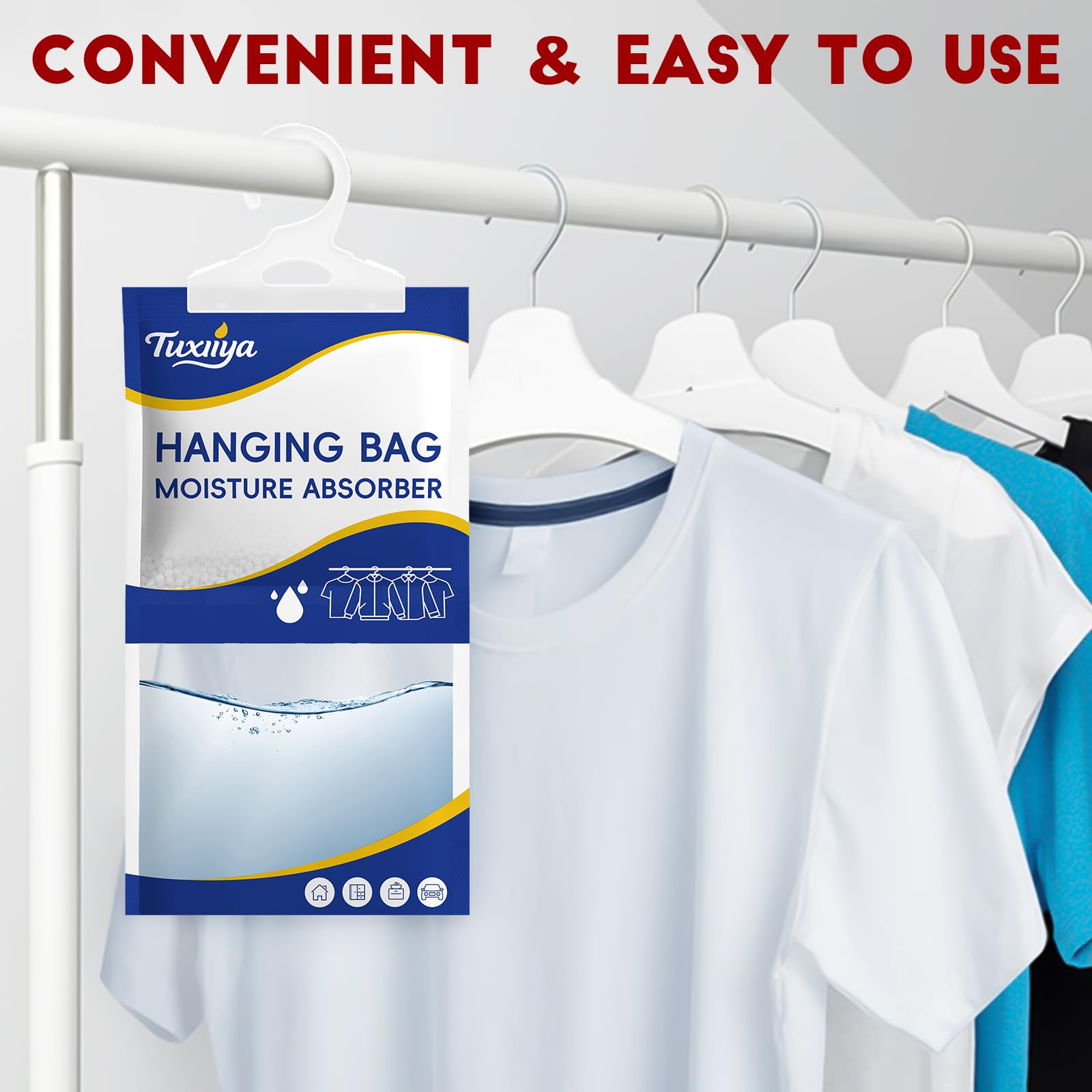TUXIYA moisture absorber bag shows visible progress for monitoring moisture.