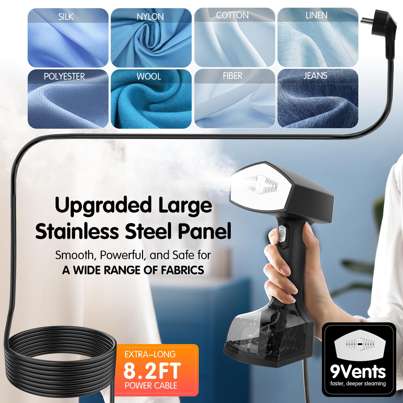 TUZOXU 2-in-1 steamer for vertical and horizontal use.