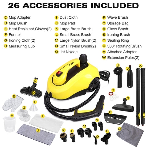 TVD Steam Cleaner rotating and nylon brushes for grout and grime.